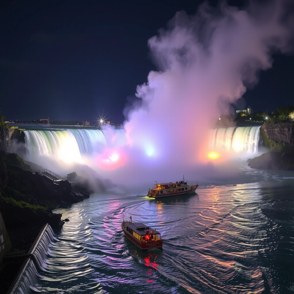 Ниагарский водопад ночью с подсветкой